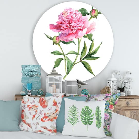 Designart - Vintage Pink Peonies - Traditional Metal Circle Wall Art